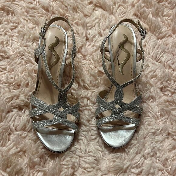 NINA size 7 sparkle strappy wedge heels - Picture 1 of 8